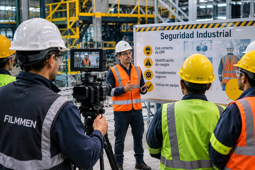 Producción de video de seguridad industrial durante una capacitación en planta
